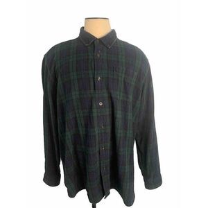 LL Bean Flannel Button Up Shirt Men’s XXL Long Sleeve Plaid Green Black Blue*